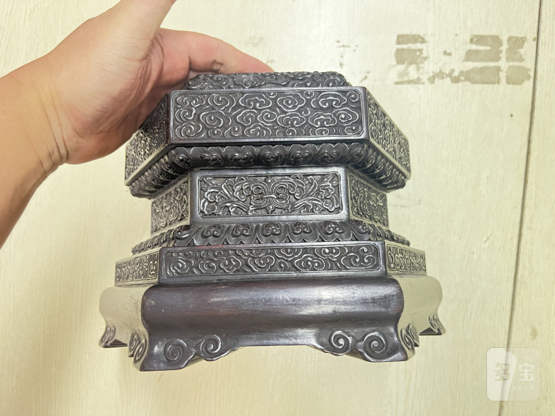 红木卷云纹八方弥勒座 - 图3